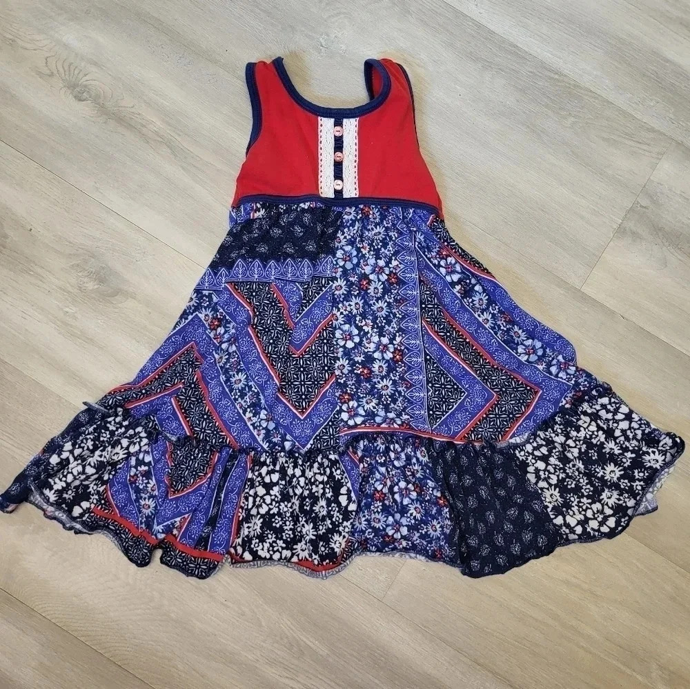 Jona Michelle Sleeveless Patchwork Red White Blue Dress Girls Size 3T